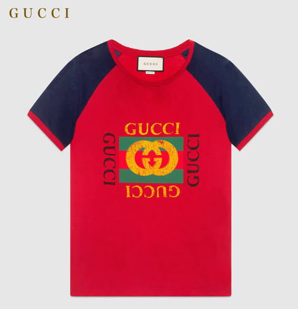 グッチコピー ラグランコットンtシャツ グッチプリント 476034 x5v04 6682