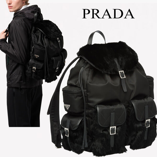 プラダ リュック コピー ナイロン&ラビットファー バックパック 2VZ016V0PI2BL9
