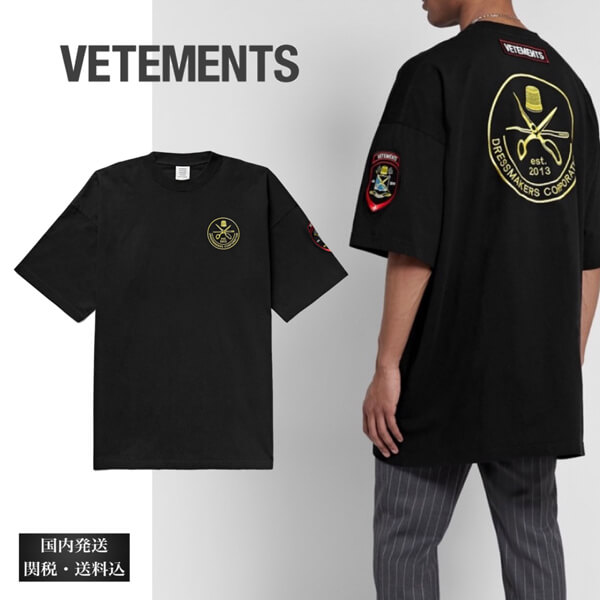 ヴェトモンスーパーコピー オーバーサイズ 刺繍入り コットン Tシャツ 黒 人気201116B14809106