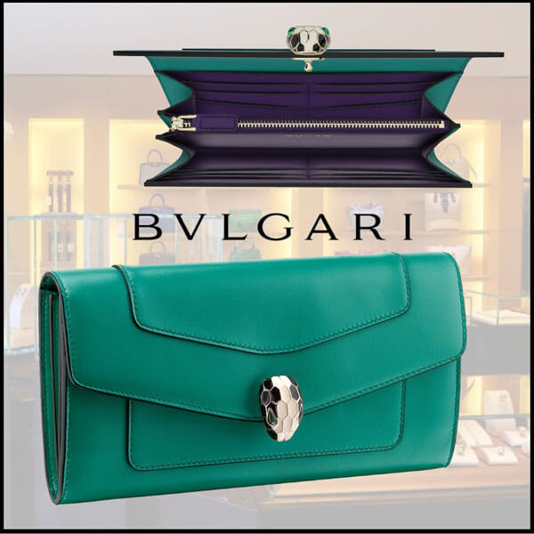 ☆ブルガリ☆スーパーコピーセルペンティ 二つ折り 長財布 緑 カーフスキン37588