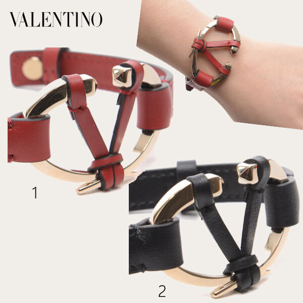 ヴァレンティノ☆偽物 Vロゴ カーフレザー レディースブレスレット 21041606