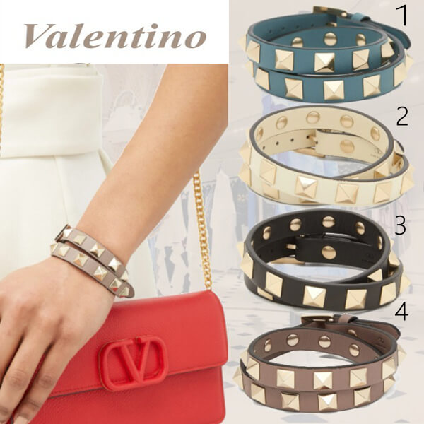 ヴァレンティノ スーパーコピー ロックスタッズ レザーブレスレット 21041607