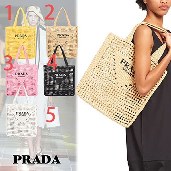 大人気新作！プラダ ラフィアトートバッグ コピー■かごバッグ メッシュ ロゴ 新作 1BG393_2A2T_F0009_V_OOO