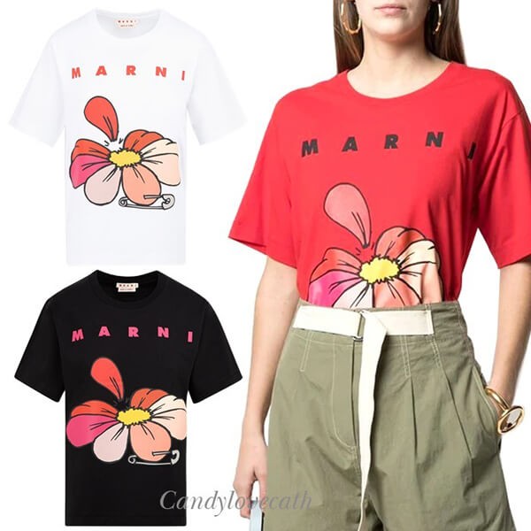 マルニ コットンジャージーTシャツ 偽物 マルニ＆フラワープリント THJEL32EPTUSCR1400W01