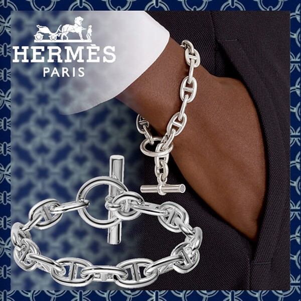 【人気】エルメス シルバーブレスレット 偽物のアンカーチェーン H101994B