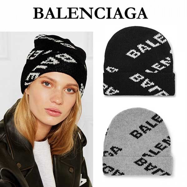 バレンシアガ ニットキャップ 偽物★ロゴ・インターシャ★ヴァージンウールブレンド ビーニー 21081320