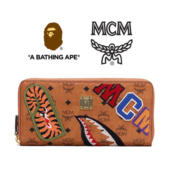 エムシーエム x BAPE シャークジップアラウンド ウォレット コピー コニャック 21082503
