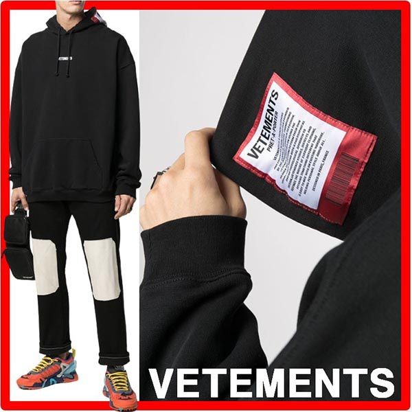 ★人気★ヴェトモン ロゴパッチフードパーカー 偽物 ブラック UE51TR550B