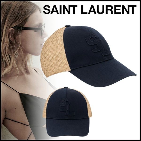 【サンローラン】ロゴベースボールキャップ コットン ラフィア 6873523YL024165
