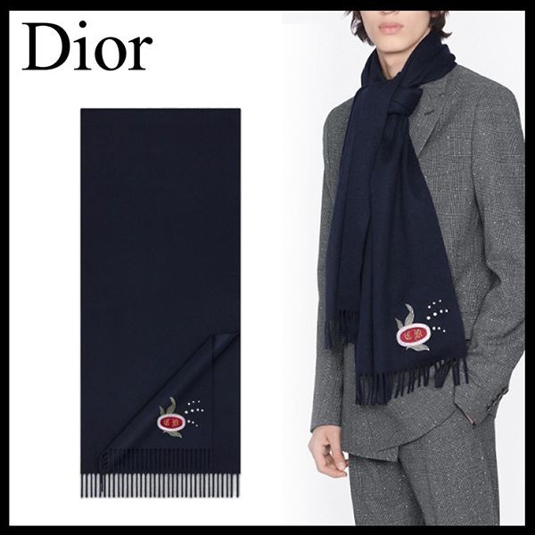 【セールで奇跡の入荷！】ディオール スカーフ 偽物 カシミア100％ スズラン刺繍 CD 24E0003A0740_C583