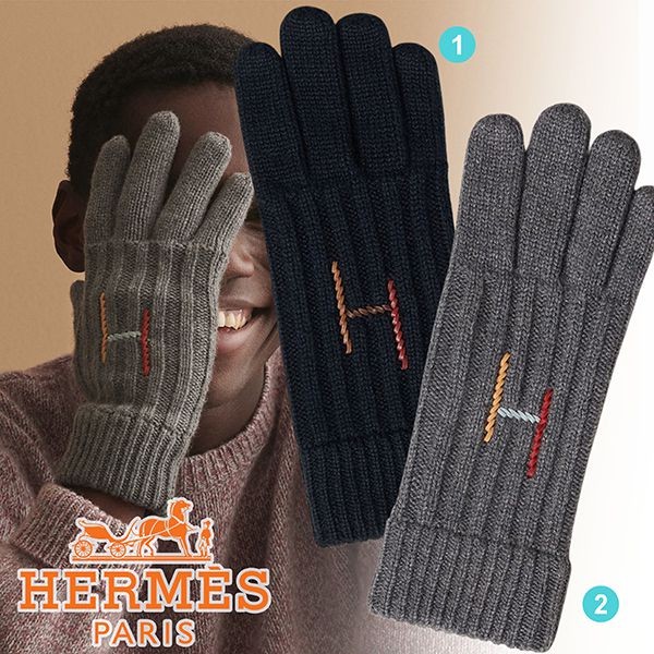 【ブティック】エルメス グローブ 手袋 偽物 カシミア 刺繍ロゴ H Torsade 2色 H222063G03M