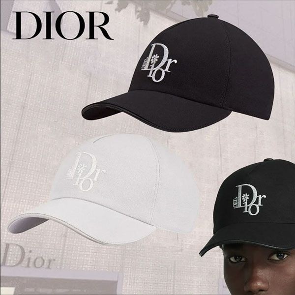 ナチュラル可愛い☆ディオール ベースボールキャップ 偽物 黒 コットン 刺繍 243C904D4511