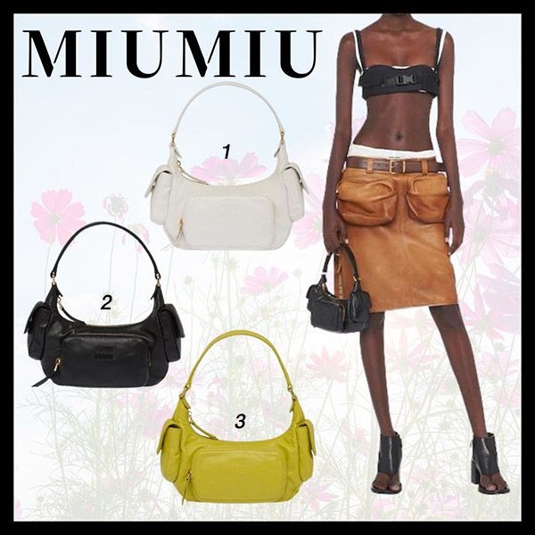 人気急上昇ミュウミュウ スーパーコピー ロゴ ナッパ レザー ポケットバッグ 3色 2F8N_F0002