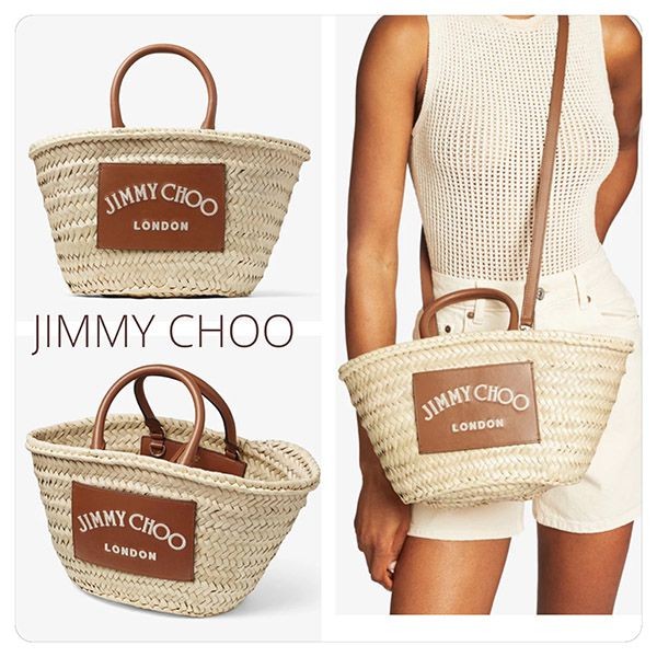 目を惹くカラージミーチュウ コピー 刺しゅう入り レザー バスケットバッグ かご BEACHBASKETSBXE