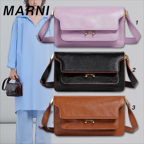 セール新作マルニ レザー製 E/W トランク ソフトバッグ ショルダー 偽物 3色 P2644Z555M