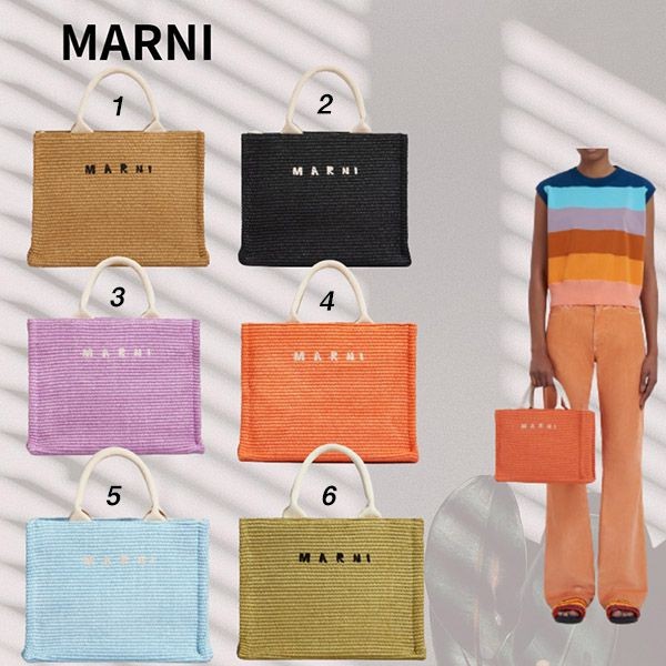 即発送マルニ 偽物 ロゴ ラフィア 3WAY スモール かご トートバッグ 6色 P3860Z0R42