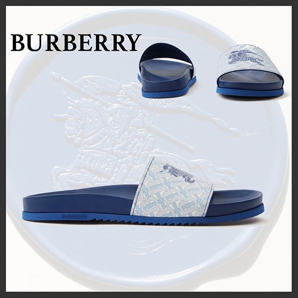 お洒落で可愛いバーバリー EKD モノグラム レザースライド サンダル 偽物 80719881