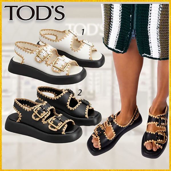 送料込追跡有トッズ ダブル ストラップ レザー サンダル コピー 2色 MIDB015