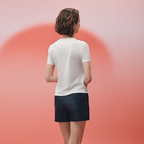 《大人気》エルメス 鐙の幻想 Canoe プリント マイクロ Tシャツ 偽物 H3E4625D