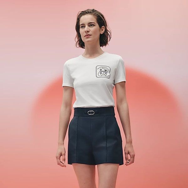 《大人気》エルメス 鐙の幻想 Canoe プリント マイクロ Tシャツ 偽物 H3E4625D