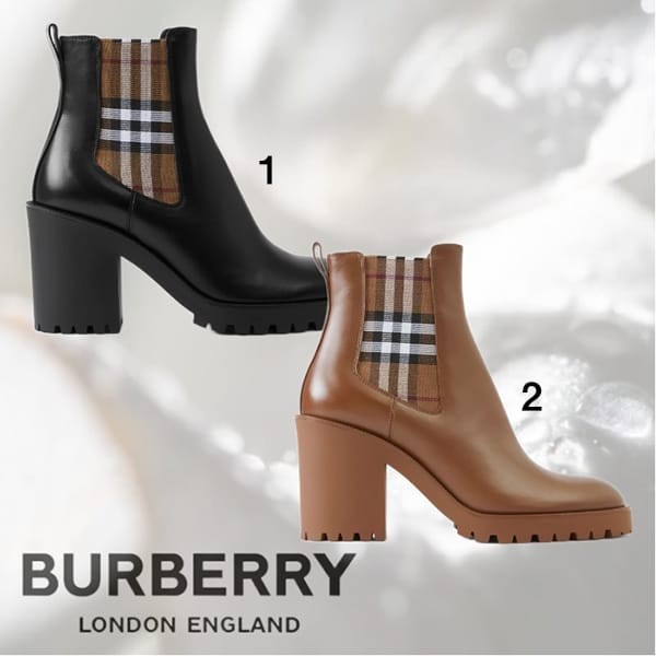 高級感溢れる☆バーバリー チェックパネル レザー アンクルブーツ 偽物 2色