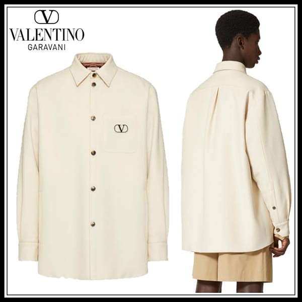 最安値挑戦ヴァレンティノ 偽物 Vロゴ シャツジャケット アイボリー ベージュ VCIA969EB_031