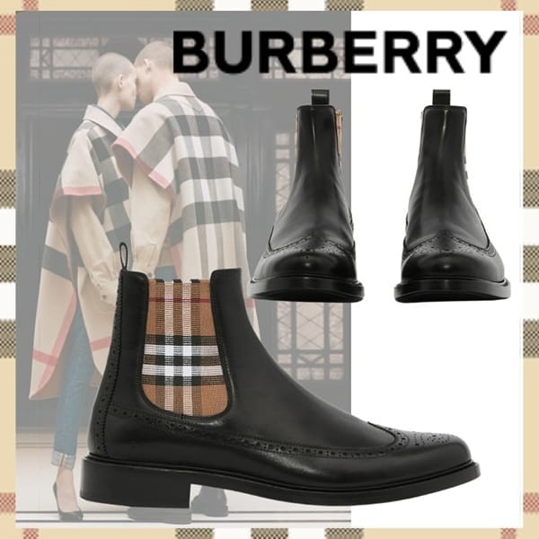 人気急上昇バーバリー 偽物 ヴィンテージチェックレザー チェルシーブーツ 80527601