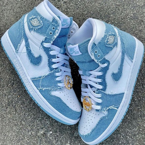 2023SSナイキ エアジョーダン 1 偽物 レトロ デニム スニーカー c23082802 青