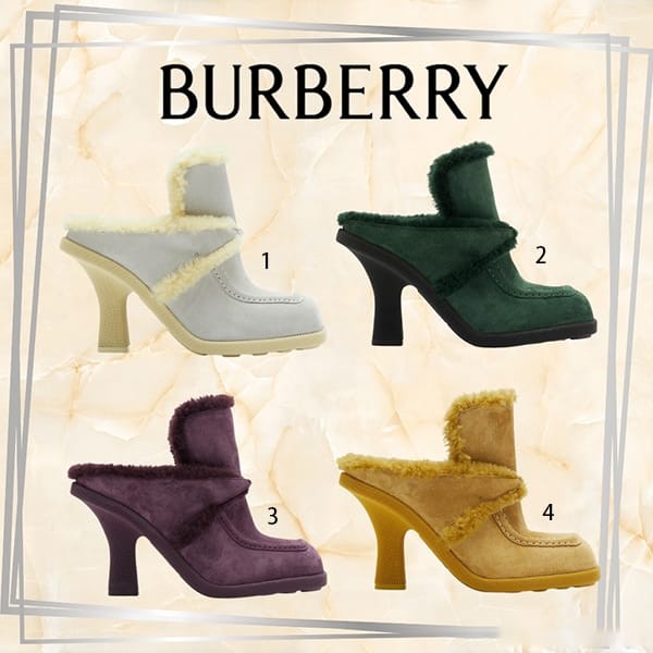 ナチュラル可愛い☆バーバリー 偽物 スエード シアリング ハイランドミュール 4色 80773891