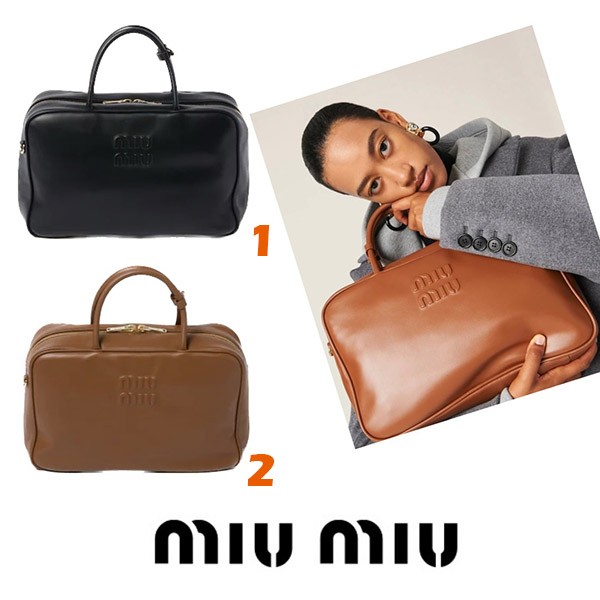 【セールで奇跡の入荷！】ミュウミュウ コピー ロゴディテール スムース ボウリング バッグ5BB117_2DDJ