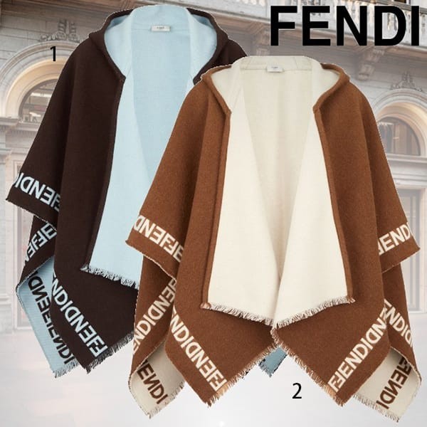 最安値挑戦フェンディ ポンチョ ウール 偽物 フード付き フェンディミラーロゴ 2色 FXX786AQCNF0DEQ