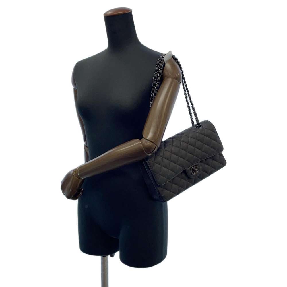 シャネル チェーンショルダーバッグ マトラッセ25 ココマーク カーフレザー ダブルチェーン A01112 黒