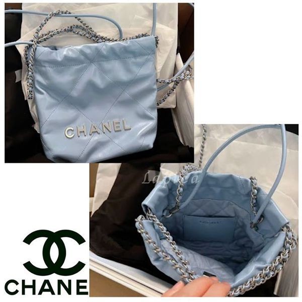 ☆レア ライトブルー シャネル22 コピーミニ ハンドバッグAS3980