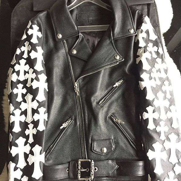 ☆超人気☆クロムハーツ スペシャルオーダー コピークロスパッチ多数 JJ DEAN レザーライダース ジャケット032129