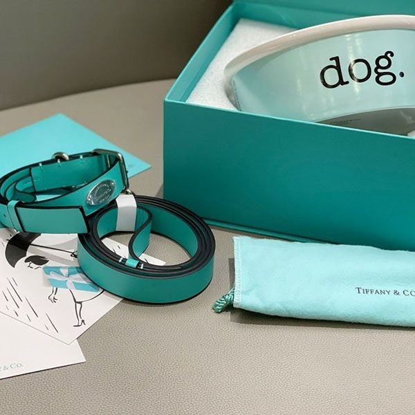 ティファニー 犬や猫 首輪 偽物 ペット カラー＆リーシュ ＆ボウルセット 3個セット w24042901