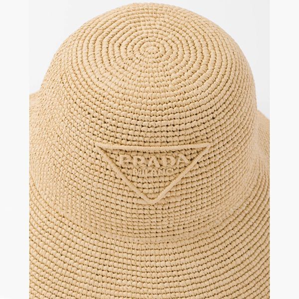 [通販]プラダ◆ラフィア ストローハット 帽子 コピーロゴ付きpd5104