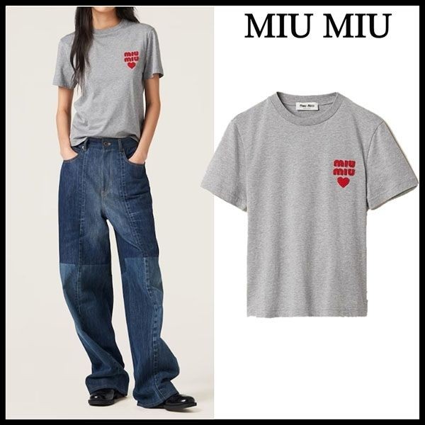 定番ミュウミュウ N級品 ロゴ コットンジャージー Tシャツ MJN499_13VL_F0031_S_WMO