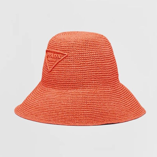 [通販]プラダ◆ラフィア ストローハット 帽子 コピーロゴ付きpd5104