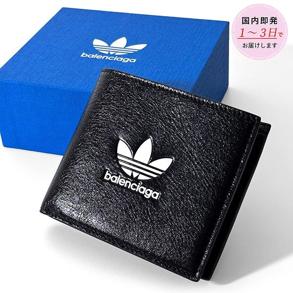 トレンド感たっぷりバレンシアガ アディダス パチモンコラボ 小銭入れ付き 折りたたみ BLACK 財布72189