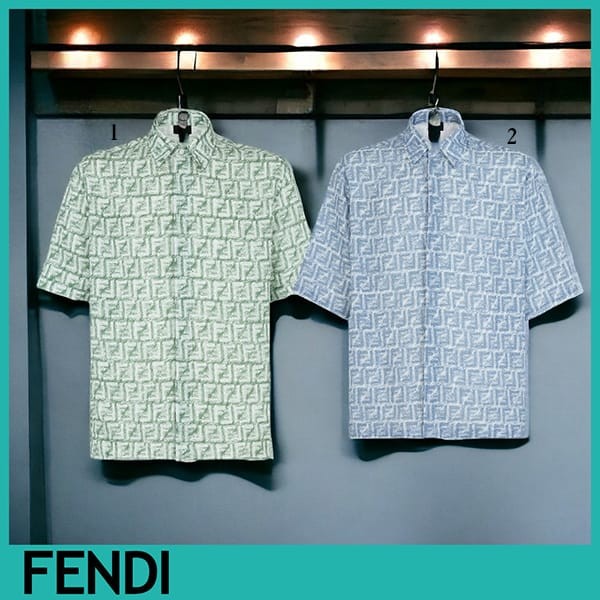 フェンディ スーパーコピー シャツ グリーンFF リネン 半袖 2色 FS0795AR62F1MTQ