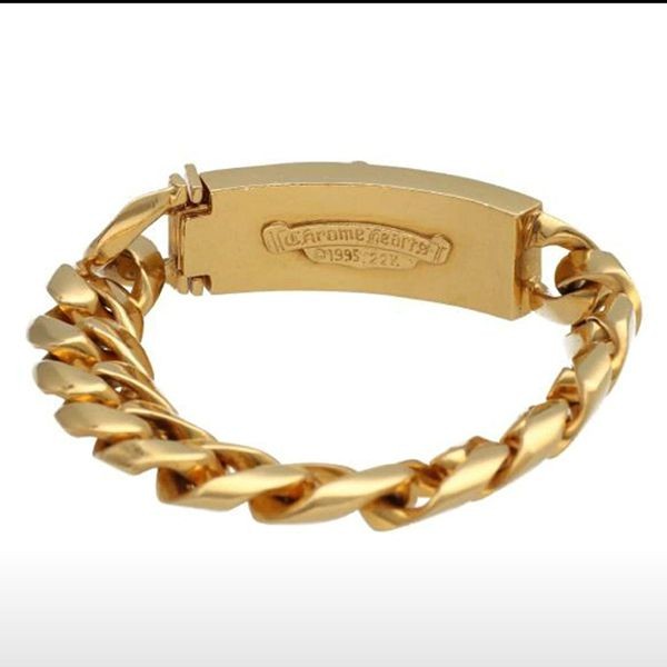 クロムハーツ ダガーIDブレスレット 偽物 22K イエローゴールド バングル 12リンク