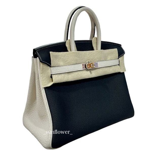 エルメス バーキン25cm コピー po シロ×クロ/g金具 ピンクステッチ h072301