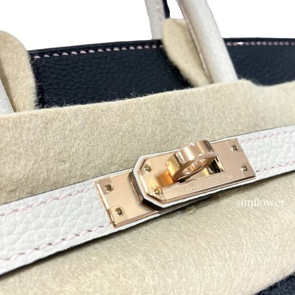 エルメス バーキン25cm コピー po シロ×クロ/g金具 ピンクステッチ h072301