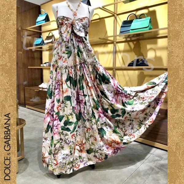 ドルガバ フローラルプリント 偽物リボンノット マキシ ドレスF6H7HTH