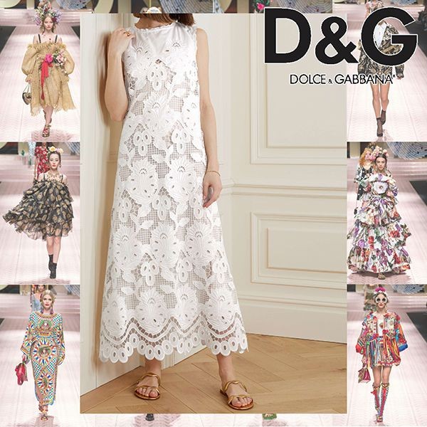 ナチュラル可愛い☆ドルガバ レースパネル パロディ ノースリーブドレス ホワイト dg07138