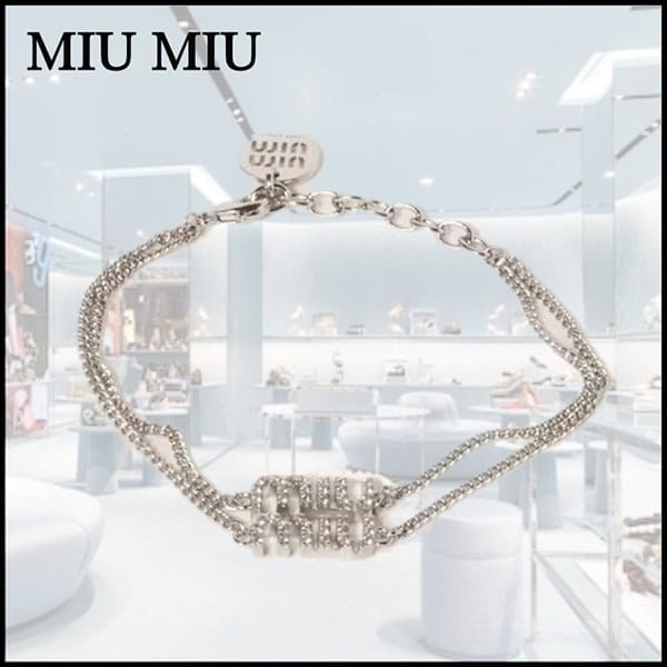 ミュウミュウ ロゴ クリスタル付 メタル ブレスレット 偽物 5ib567