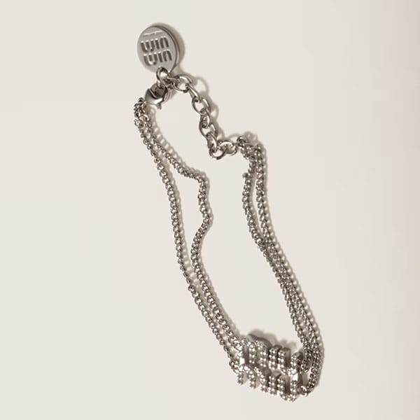 ミュウミュウ ロゴ クリスタル付 メタル ブレスレット 偽物 5ib567