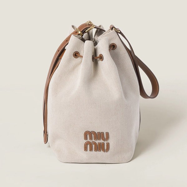 残り僅かミュウミュウ キャンバス x レザー バケットバッグ 5be089_2crn_f062f_v_olo