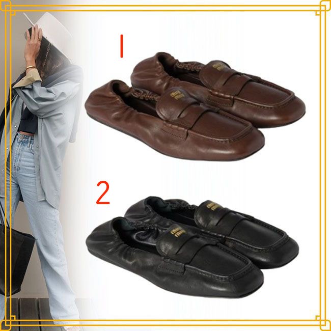 ミュウミュウ ナッパレザー ローファー 激安 5D341E