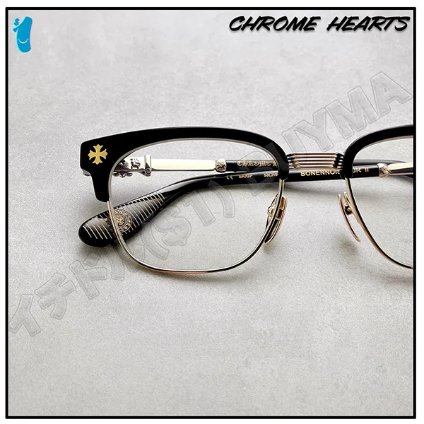 プレゼントに最適クロムハーツ プラス クロス スクエア メガネ コピー ブラック ゴールド 25022218